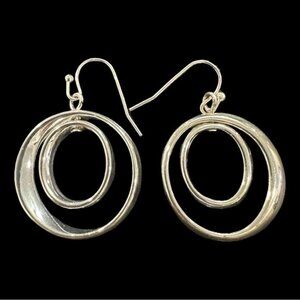 Silver-Tone Double Circle Dangle Earrings